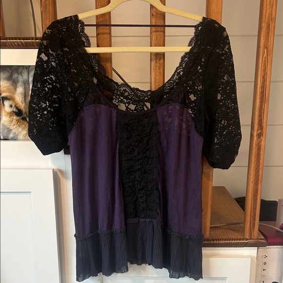 Free People Tops - Free People Black and Purple Lace Women's Top